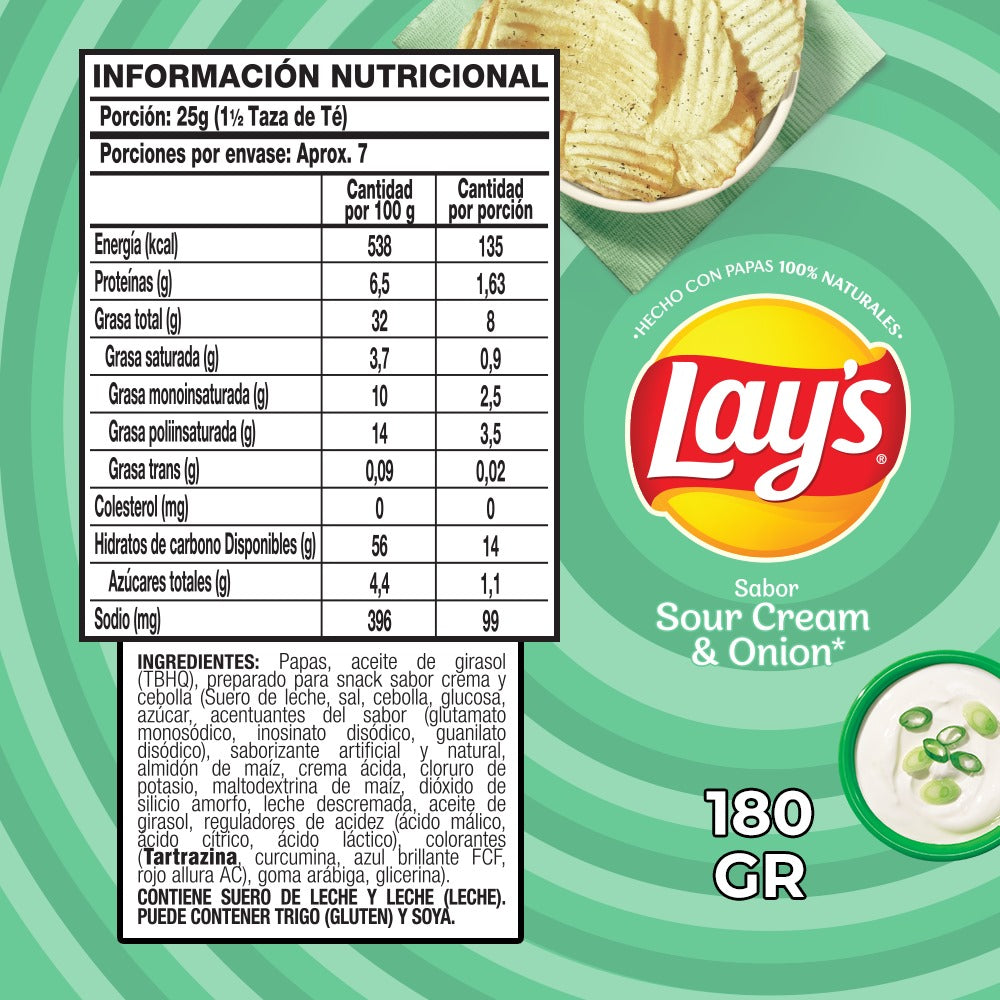 Papas Fritas Lays Corte Americano Crema y Cebolla